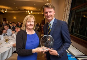 Aneurin Donald receives his award for his Double Hundred at Colwyn Bay